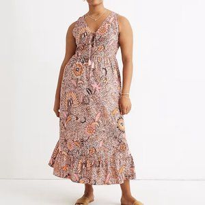 Madewell Lace-Up Ruffle-Hem Midi Dress in Bali Blooms Size 14